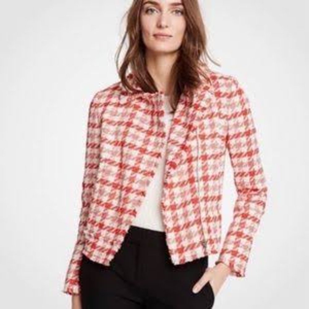 Women's Red and White Houndstooth Jacket